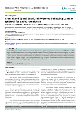 Cranial and Spinal Subdural Hygroma Following Lumbar Epidural For