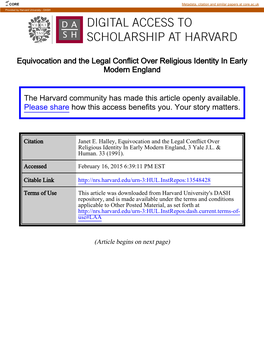 Equivocation and the Legal Conflict Over Religious Identity in Early Modern England