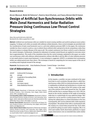 Design of Artificial Sun-Synchronous Orbits with Main Zonal Harmonics and Solar Radiation Pressure Using Continuous Low-Thrust Control Strategies