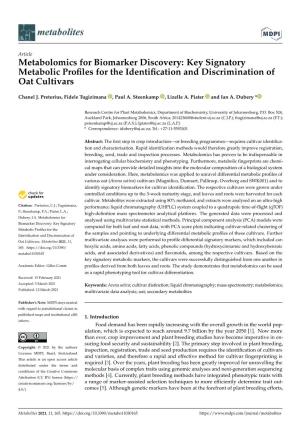 Metabolomics for Biomarker Discovery: Key Signatory Metabolic Profiles