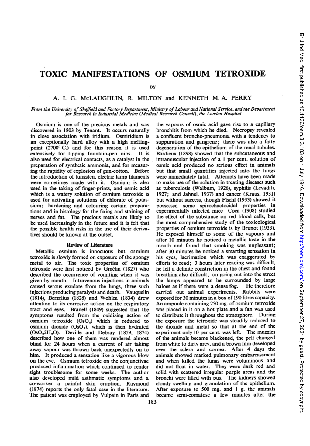 Toxic Manifestations of Osmium Tetroxide