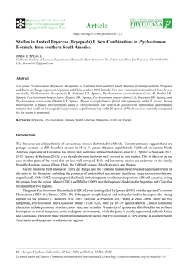 Studies in Austral Bryaceae (Bryopsida) I. New Combinations in Ptychostomum Hornsch