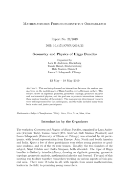 Mathematisches Forschungsinstitut Oberwolfach Geometry and Physics