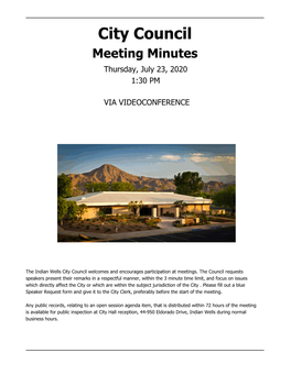 Meeting Minutes Thursday, July 23, 2020 1:30 PM