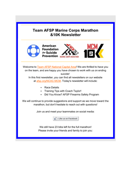 Team AFSP Marine Corps Marathon &10K Newsletter