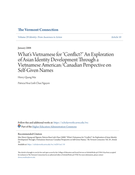 An Exploration of Asian Identity Development Through a Vietnamese American/Canadian Perspective on Self-Given Names Henry Quang Mai