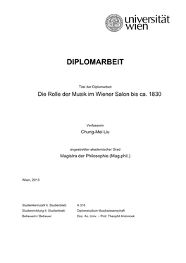 Die Rolle Der Musik Im Wiener Salon Bis Ca. 1830