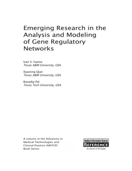 Emerging Research in the Analysis and Modeling of Gene Regulatory Networks / Ivan V