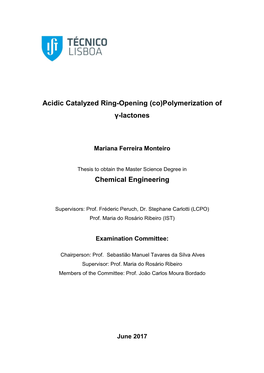Acidic Catalyzed Ring-Opening (Co)Polymerization of Γ-Lactones