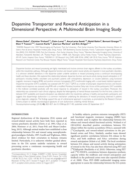 Dopamine Transporter and Reward Anticipation in a Dimensional Perspective: a Multimodal Brain Imaging Study