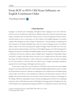 Article from SOV to SVO: Old Norse Influence on English Constituent Order