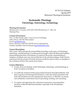 Systematic Theology Christology, Soteriology, Eschatology