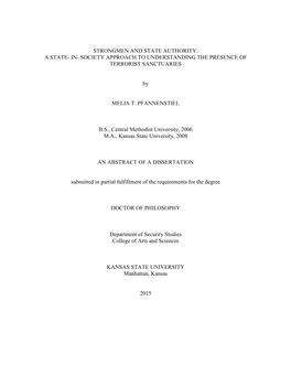 Strongmen and State Authority: a State- In- Society Approach to Understanding the Presence of Terrorist Sanctuaries