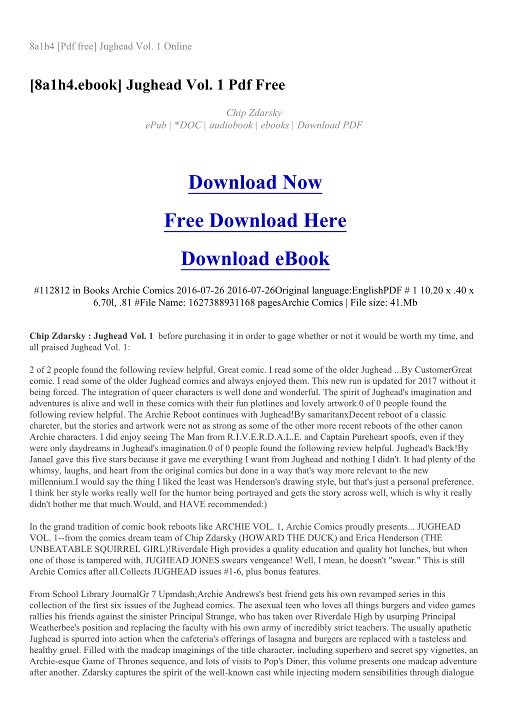 8A1h4 [Pdf Free] Jughead Vol. 1 Online