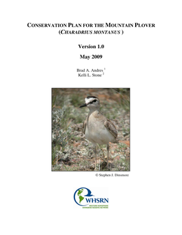 Conservation Plan for the Mountain Plover (Charadrius Montanus)