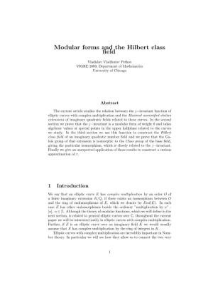 Modular Forms and the Hilbert Class Field