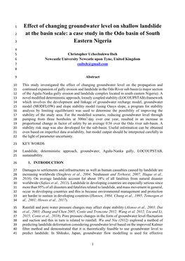 Effect of Changing Groundwater Level on Shallow Landslide 2 at the Basin Scale: a Case Study in the Odo Basin of South 3 Eastern Nigeria