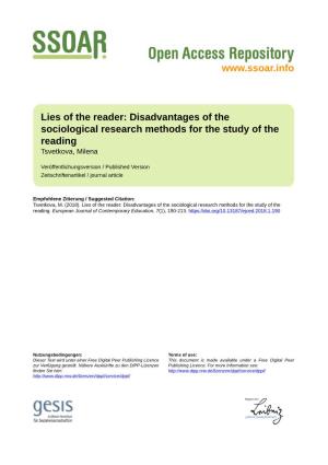 Disadvantages of the Sociological Research Methods for the Study of the Reading Tsvetkova, Milena