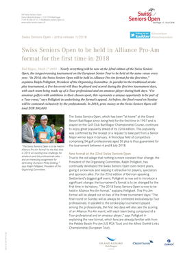 Swiss Seniors Open to Be Held in Alliance Pro-Am Format for the First Time in 2018