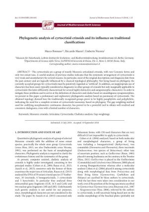 Phylogenetic Analysis of Cyrtocrinid Crinoids and Its Influence on Traditional Classifications