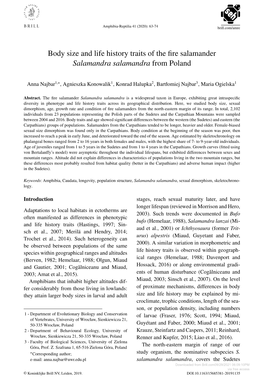 Body Size and Life History Traits of the Fire Salamander Salamandra