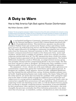 A Duty to Warn: How to Help America Fight Back Against Russian