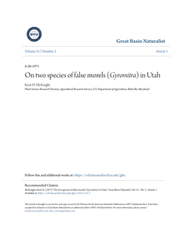 On Two Species of False Morels (Gyromitra) in Utah Kent H