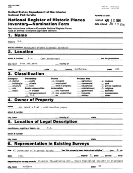 National Register of Historic Places Inventory—Nomination Form 1. Name 2. Location 3. Classification 5. Location of Legal Desc