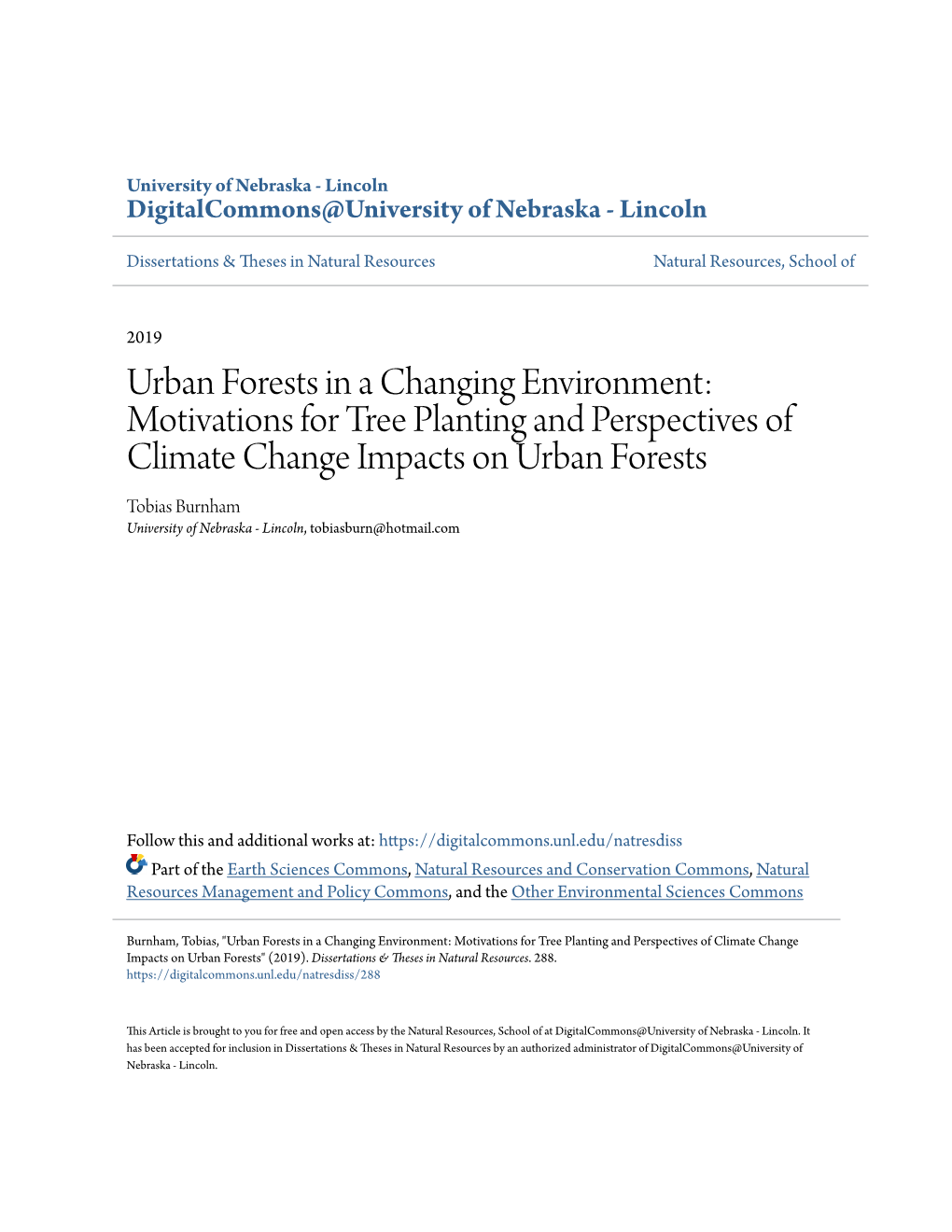 Urban Forests in a Changing Environment: Motivations for Tree