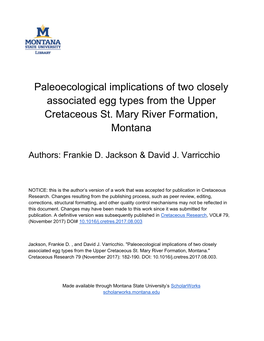 Paleoecological Implications of Two Closely Associated Egg Types from the Upper Cretaceous St