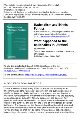 Nationalism and Ethnic Politics What Happened to the Nationalists In