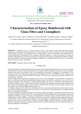 Characterization of Epoxy Reinforced with Glass Fibre and Cenosphere