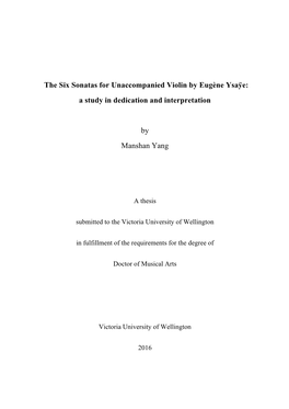 The Six Sonatas for Unaccompanied Violin by Eugène Ysaÿe: a Study in Dedication and Interpretation