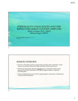 PERSONALITY CHALLENGES and the IMPACT on CHILD CUSTODY DISPUTES Mark Lovinger, Ph.D., MSCP Melissa Seagro LISW-S