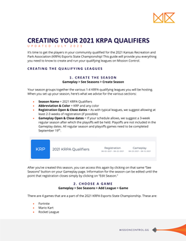 Creating Your 2021 Krpa Qualifiers Updated July 2021