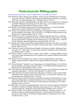 Niederdeutsche Bibliographie Neuniederdeutsch-Literatur – Online Seit KBL 1983 (1-4) Bis KBL 118,1 (2011) 1828