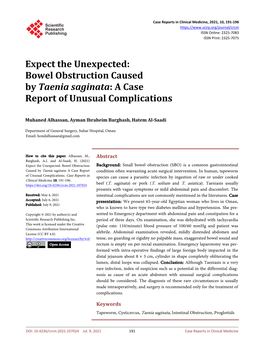 Bowel Obstruction Caused by Taenia Saginata: a Case Report of Unusual Complications