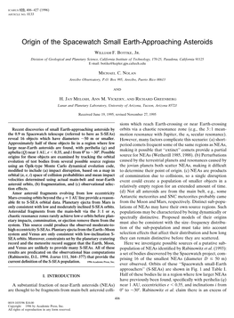 Origin of the Spacewatch Small Earth-Approaching Asteroids