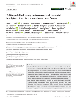 Multitrophic Biodiversity Patterns and Environmental Descriptors of Sub-Arctic Lakes in Northern Europe