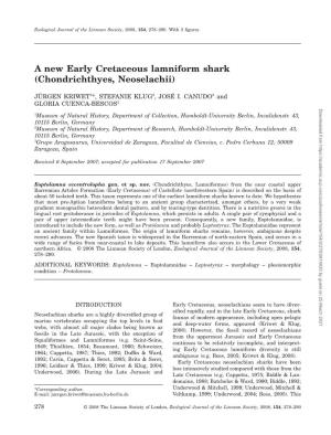A New Early Cretaceous Lamniform Shark (Chondrichthyes, Neoselachii)