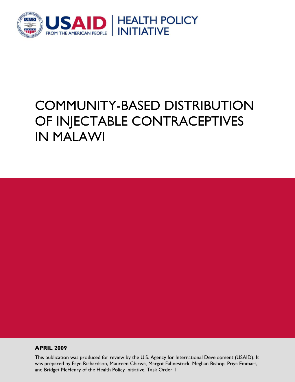 Community-Based Distribution of Injectable Contraceptives in Malawi