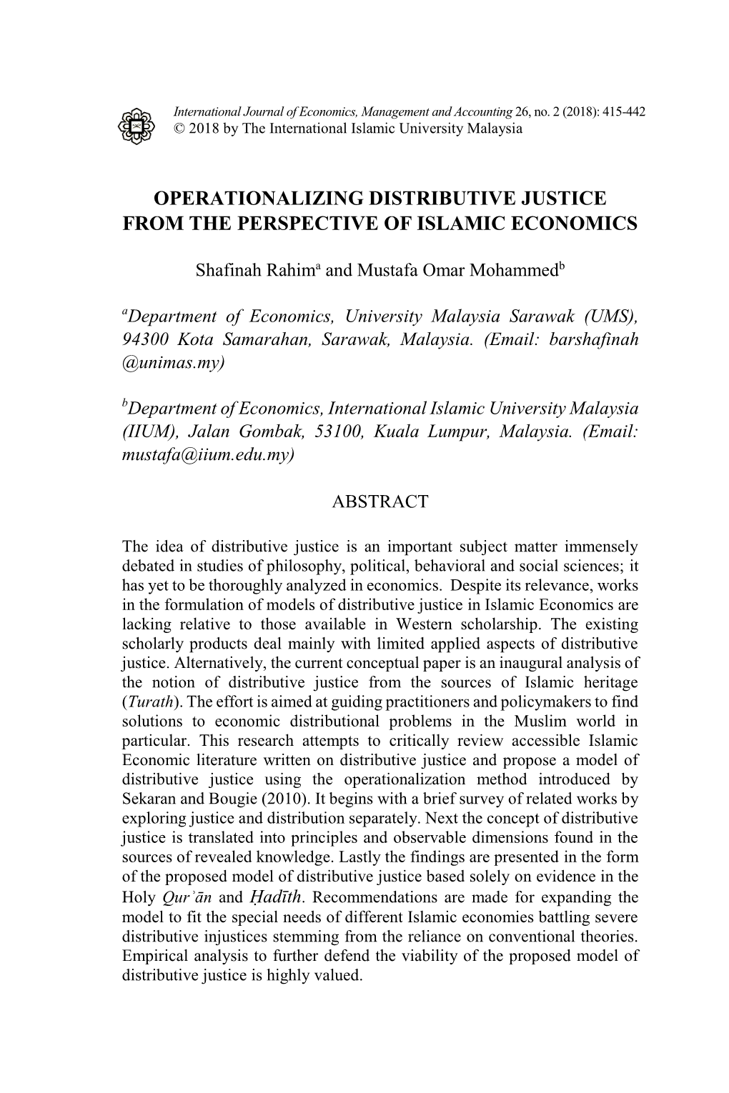Operationalizing Distributive Justice from the Perspective of Islamic Economics