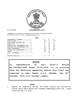 NOTICE in Supersession of This Court's Notice No.163/Genl/DHC
