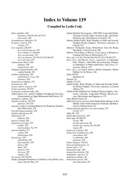 Index to Volume 119 Compiled by Leslie Cody