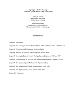 Fighting for the Speakership: the House and the Rise of Party Government