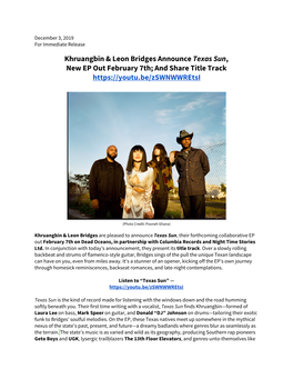 Khruangbin & Leon Bridges Announce Texas Sun, New EP Out