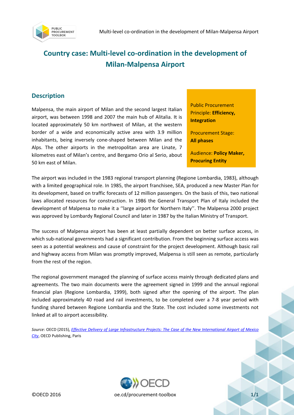 Multi-Level Co-Ordination in the Development of Milan-Malpensa Airport