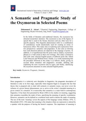 A Semantic and Pragmatic Study of the Oxymoron in Selected Poems