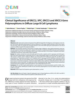 Clinical Significance of ERCC2, XPC, ERCC5 and XRCC3 Gene Polymorphisms in Diffuse Large B Cell Lymphoma