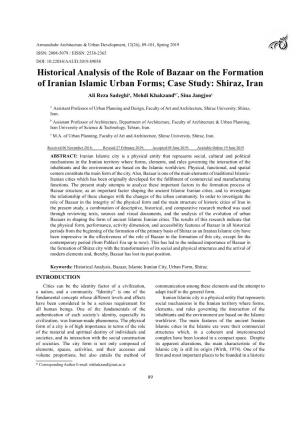 Historical Analysis of the Role of Bazaar on the Formation of Iranian